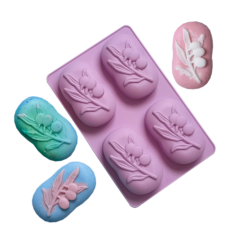 Soap Making Fragrance - Ovale Olivenbaum-Silikon-Seifenform mit 4 Mulden, DIY-Seifenherstellung,