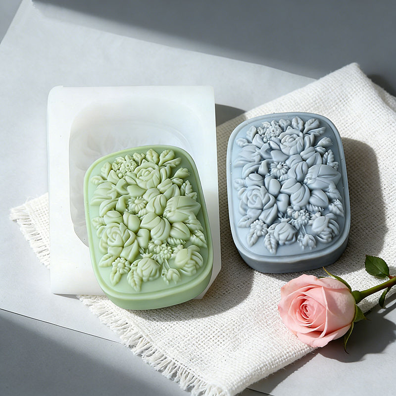 Soap Making Home - Quadratische Blumen-Silikonform für Seife mit Rosen-