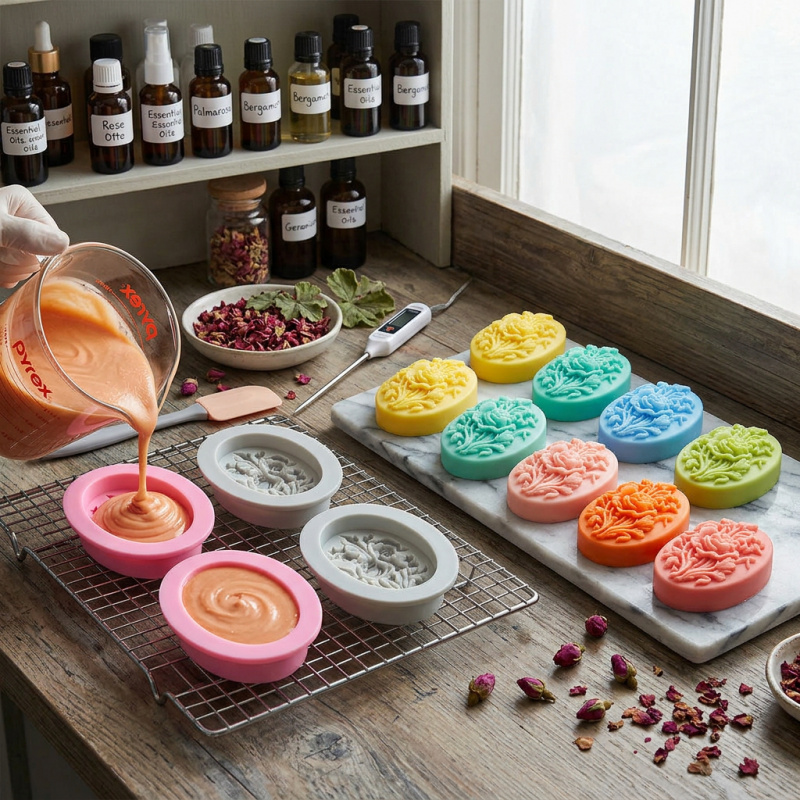 4 Silikonformen in Blumenform, – Melt Pour Soap Base Bewertung und Preis